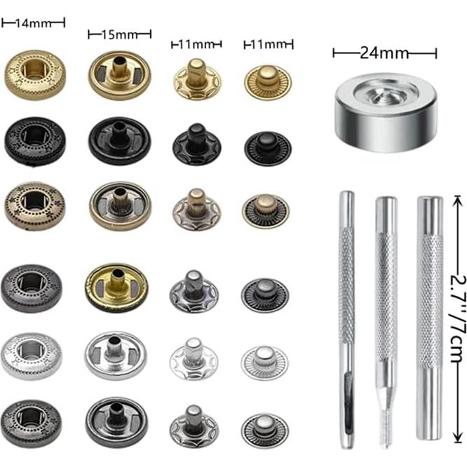 Kit de Botones a Presión CURTEK 360 Piezas 15mm 6 Colores