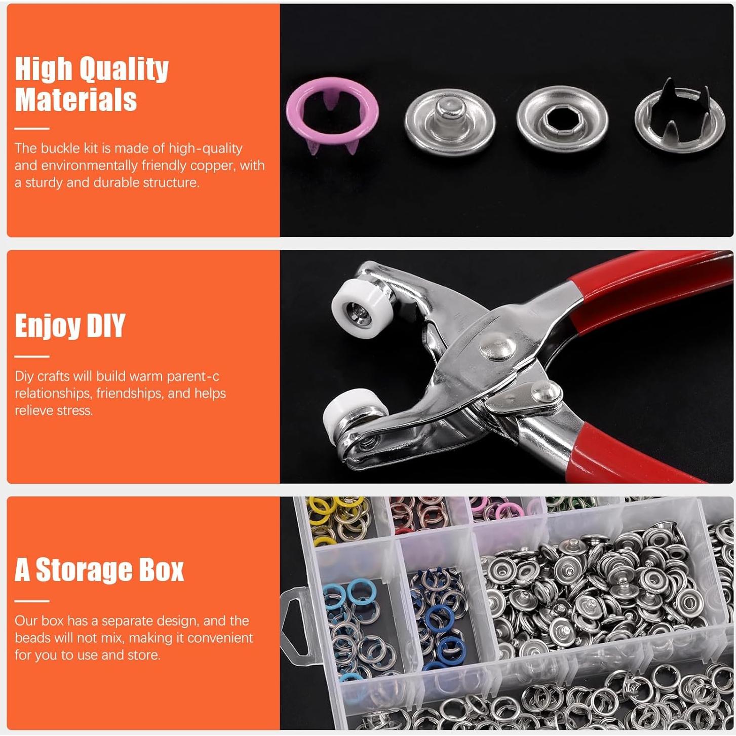 Kit de Botones a Presión Tanstic 807Pcs 9.5mm 10 Colores