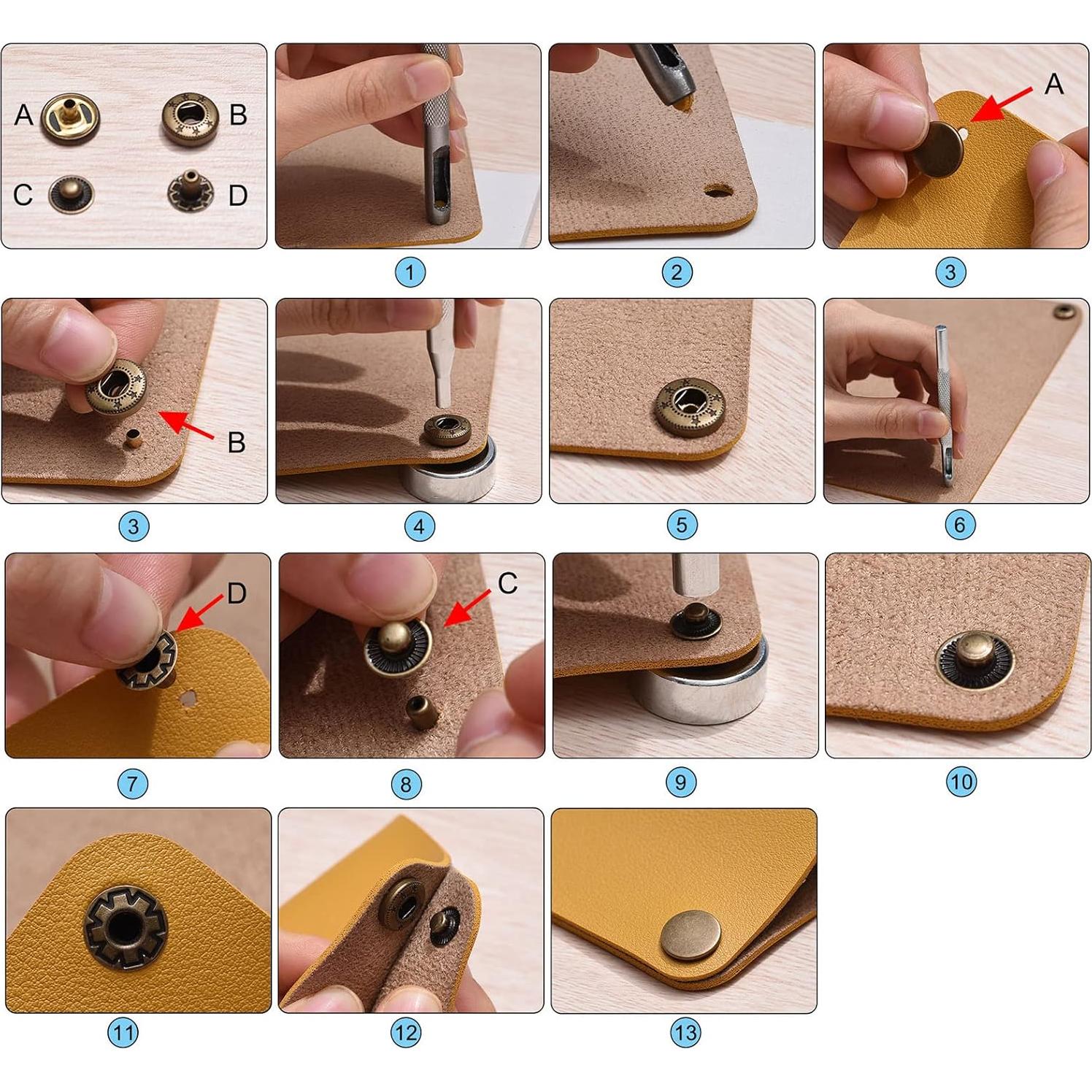 Kit de 60 Botones de Presión uxcell 10mm con Herramientas