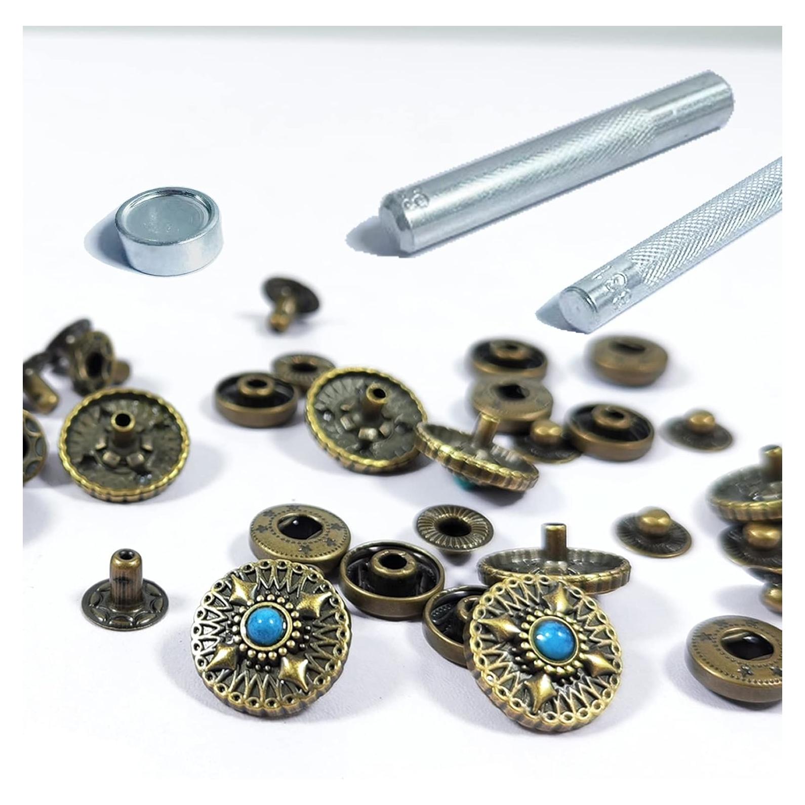 10 Juegos de Botones a Presión Wetufin 17mm Bronce Turquesa