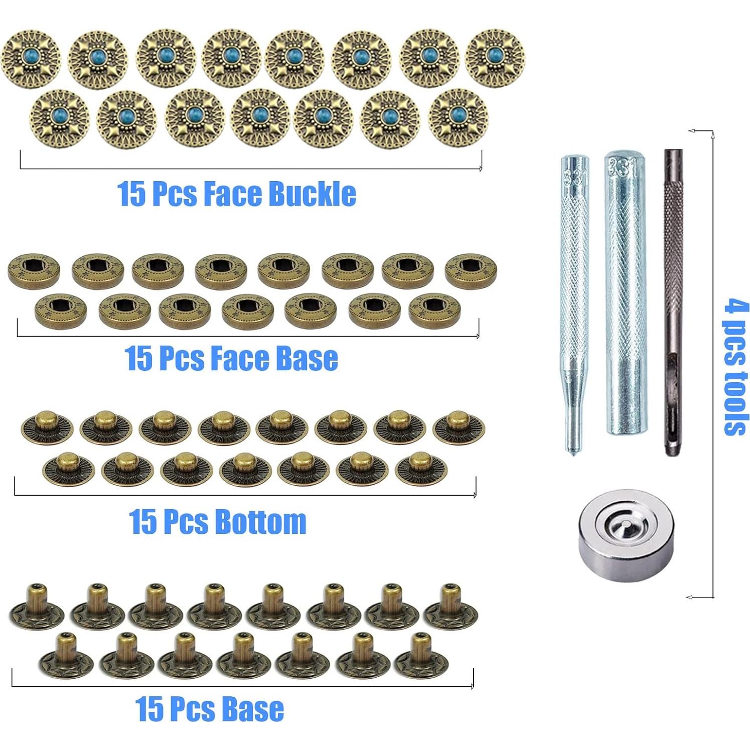 10 Juegos de Botones a Presión Wetufin 17mm Bronce Turquesa
