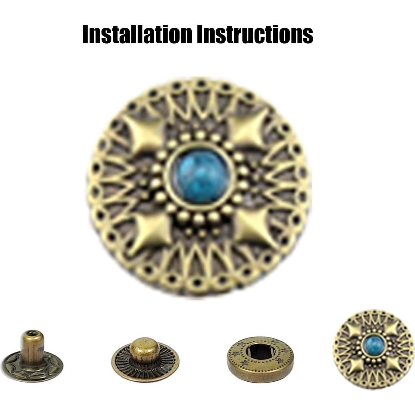 10 Juegos de Botones a Presión Wetufin 17mm Bronce Turquesa