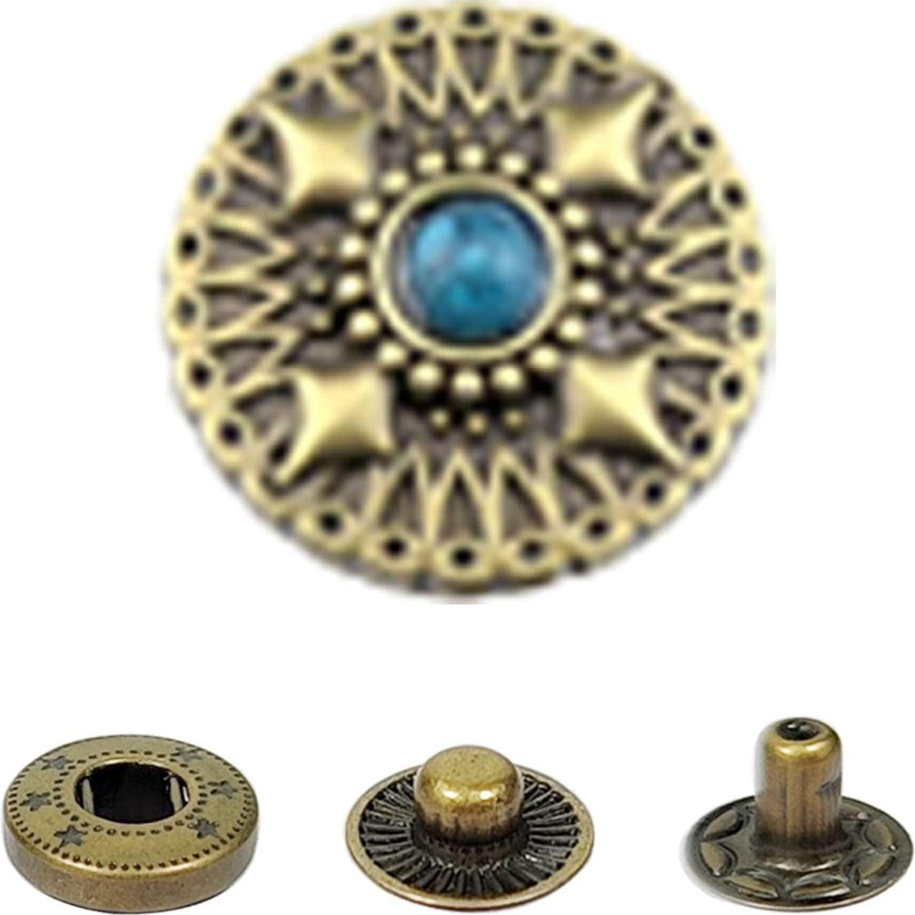 10 Juegos de Botones a Presión Wetufin 17mm Bronce Turquesa