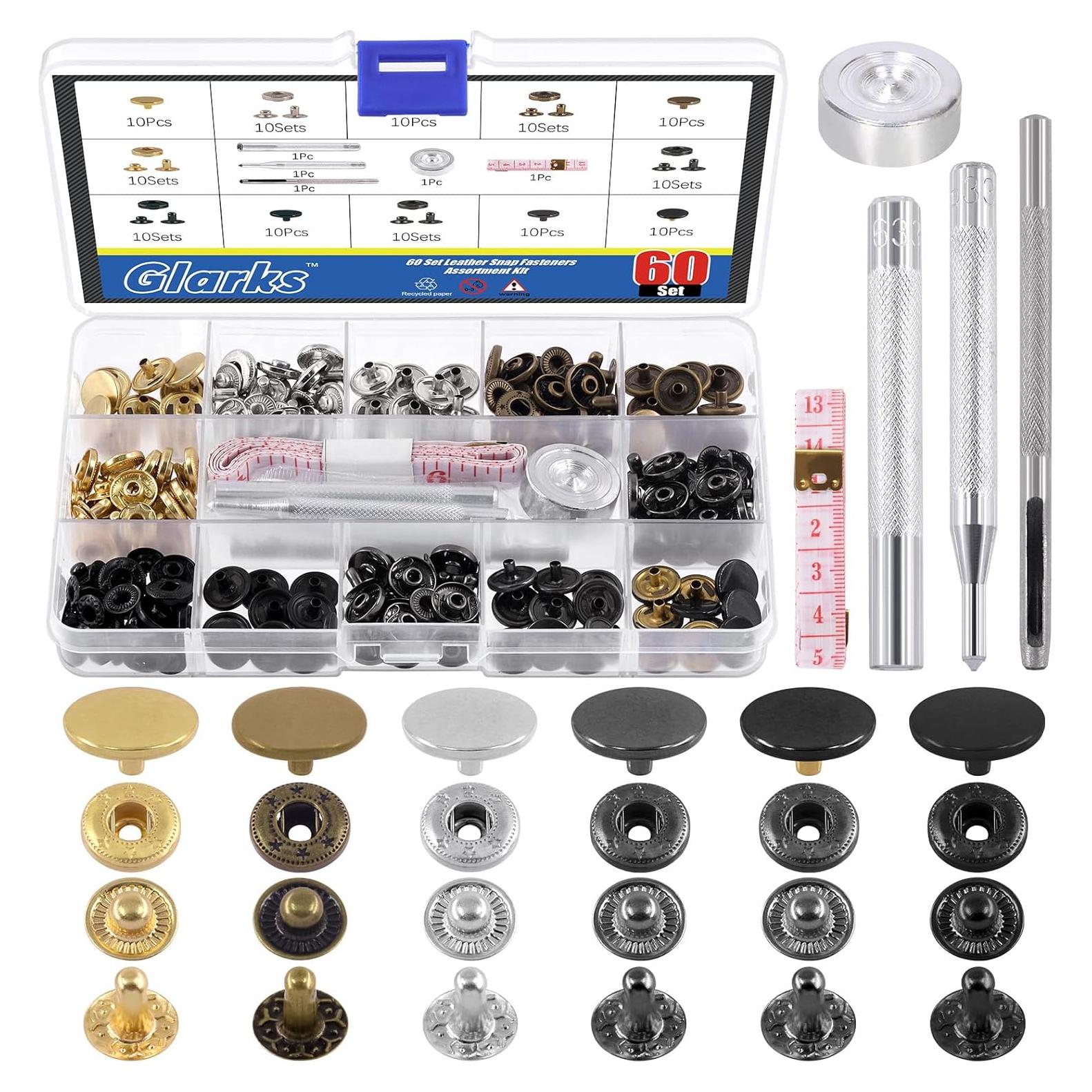 Kit de Botones a Presión de Cuero Glarks 60 Sets 12.5mm