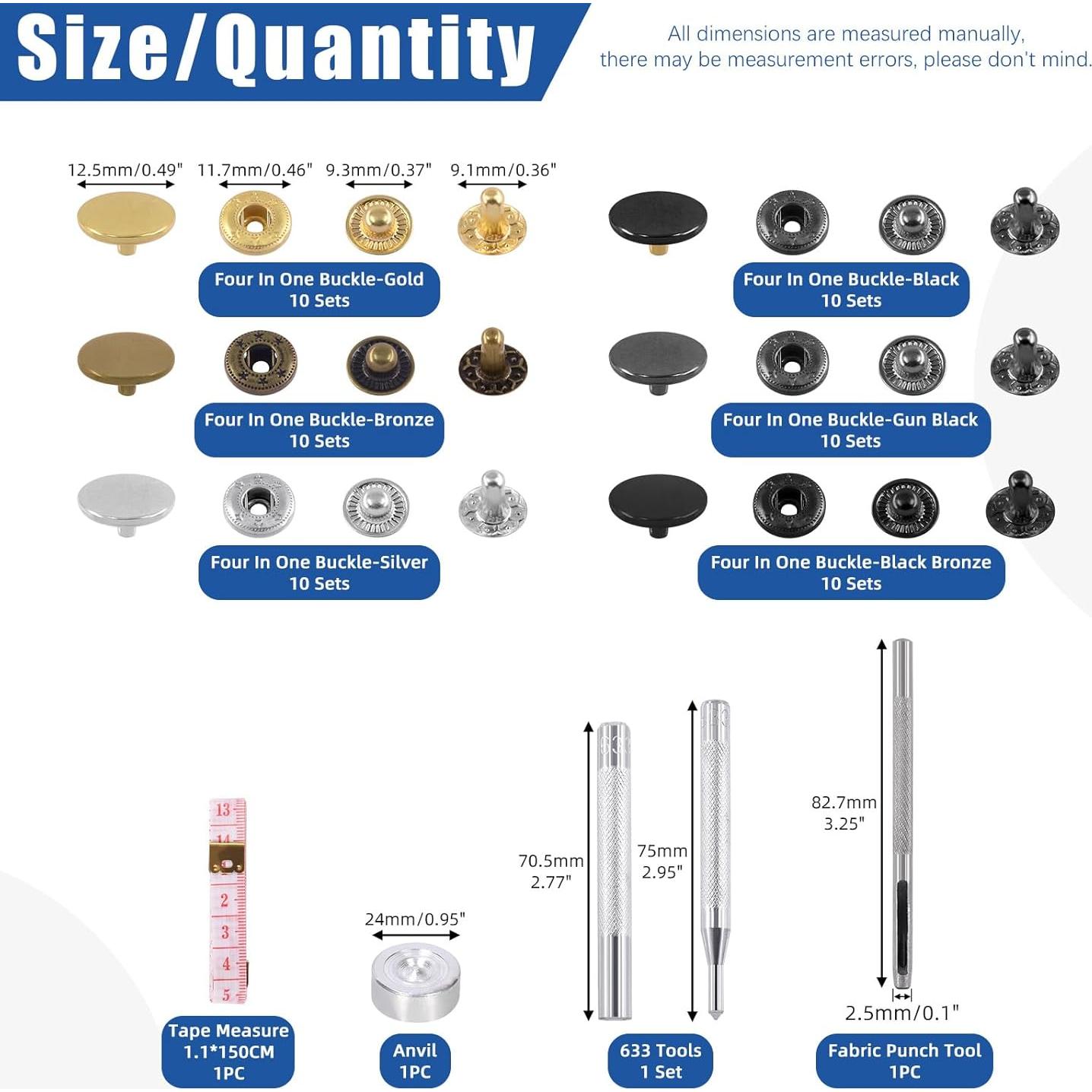 Kit de Botones a Presión de Cuero Glarks 60 Sets 12.5mm