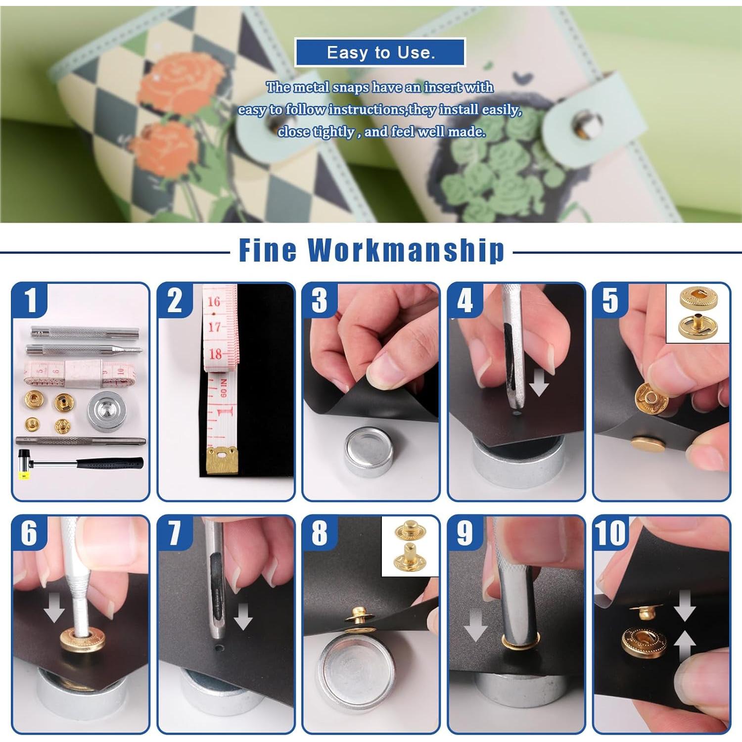 Kit de Botones a Presión de Cuero Glarks 60 Sets 12.5mm