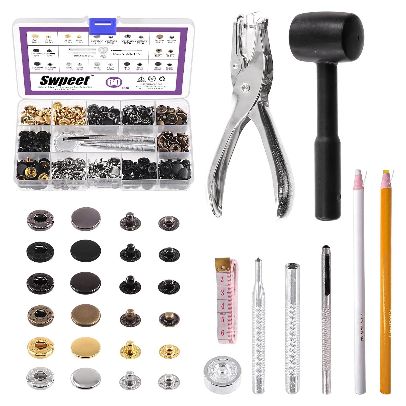 Kit de Sujetadores de Botón de Cuero Swpeet 60 Conjuntos 12.5mm