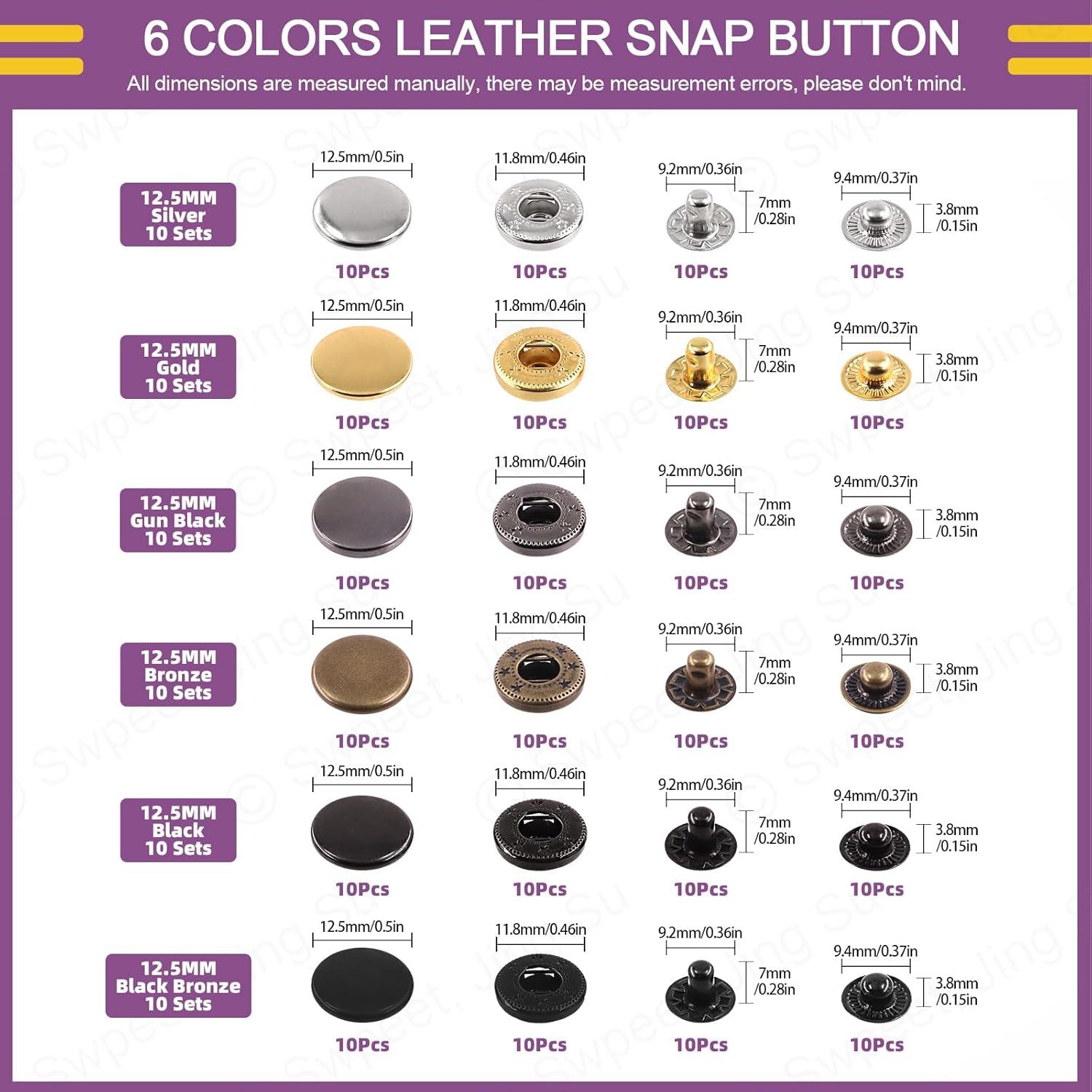 Kit de Sujetadores de Botón de Cuero Swpeet 60 Conjuntos 12.5mm