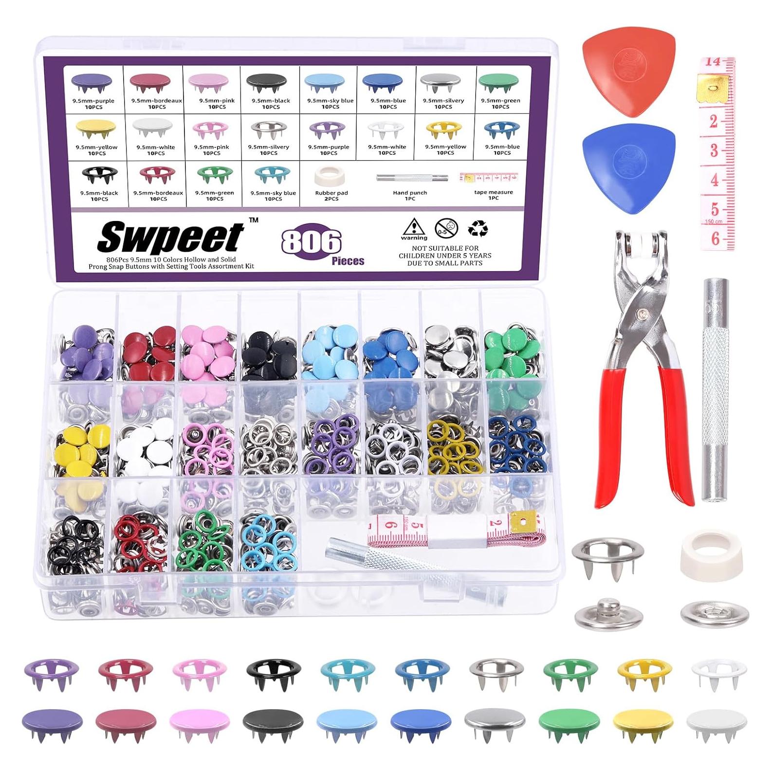 Kit de Botones de Metal Swpeet 807 Pcs 10 Colores DIY