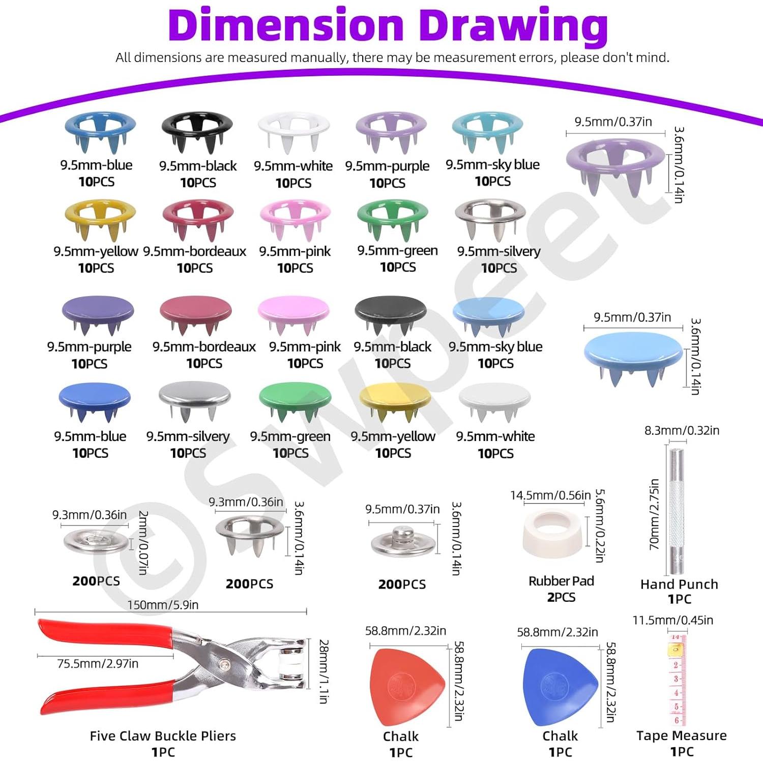 Kit de Botones de Metal Swpeet 807 Pcs 10 Colores DIY