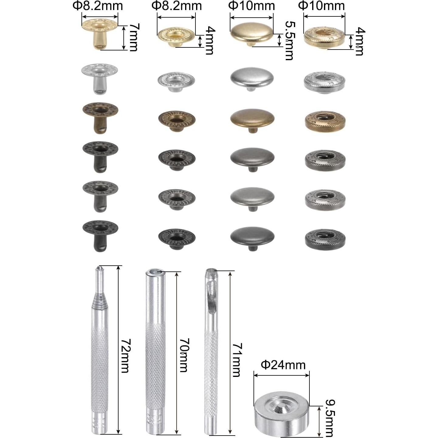 Kit de Botones de Presión uxcell 180 Juegos 10mm con Herramientas