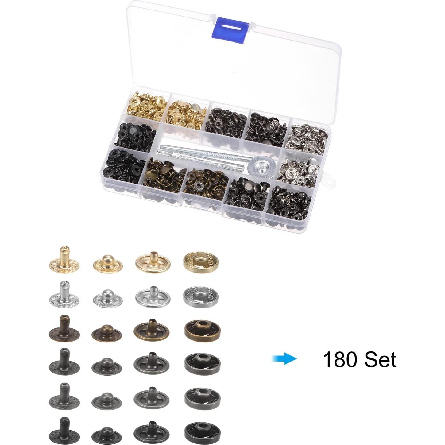 Kit de Botones de Presión uxcell 180 Juegos 10mm con Herramientas