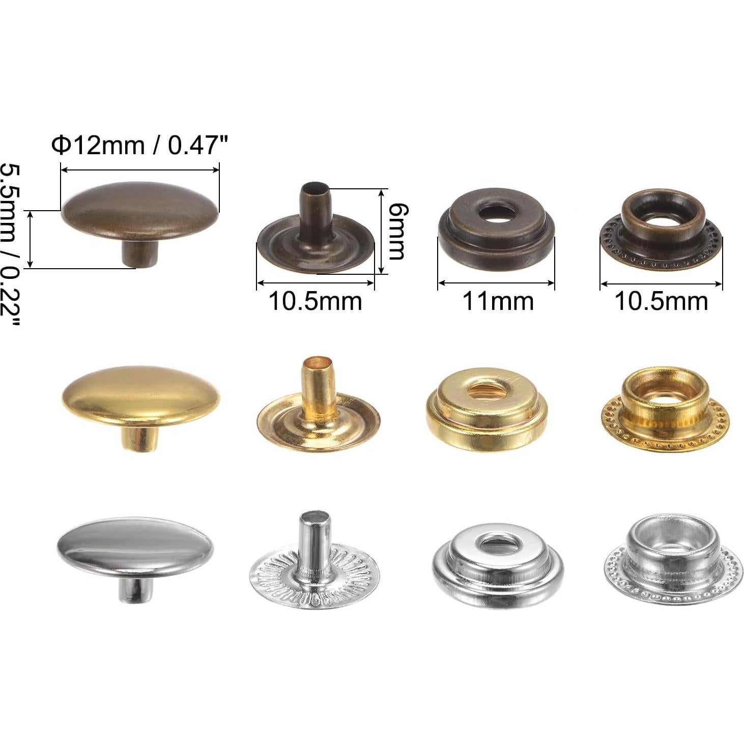Kit de Botones de Presión HARFINGTON 45 Juegos 12mm Metal