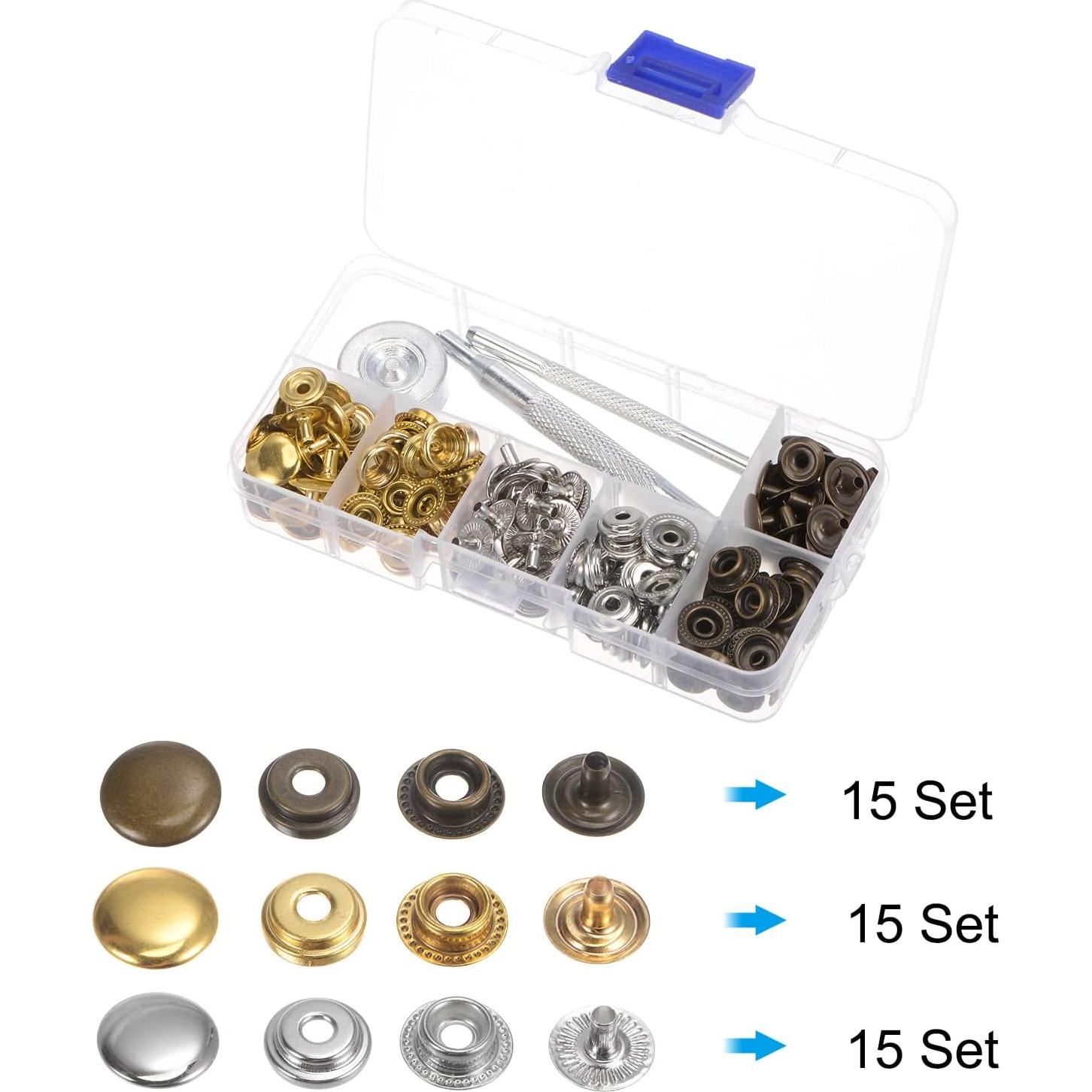 Kit de Botones de Presión HARFINGTON 45 Juegos 12mm Metal