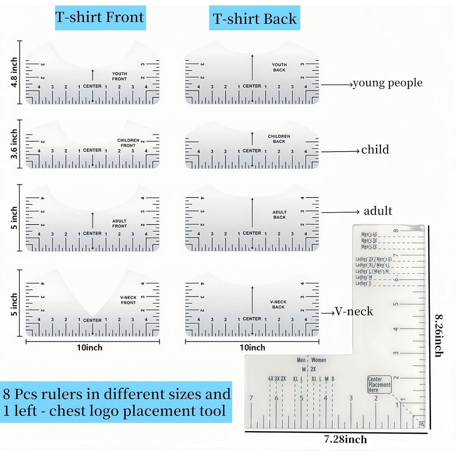 Reglas de Alineación para Camisetas WQHLONGBO - 9 PCS PVC