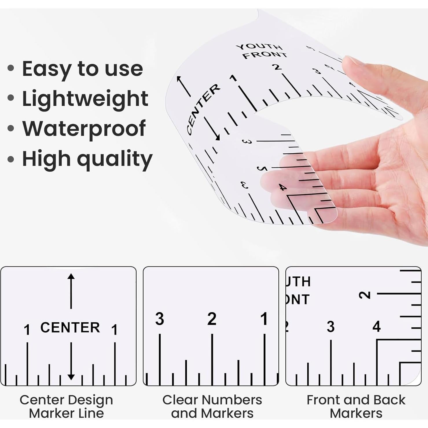 Regla Alineadora para Camisetas AKEYDIY - 4 Pcs PVC Blanco