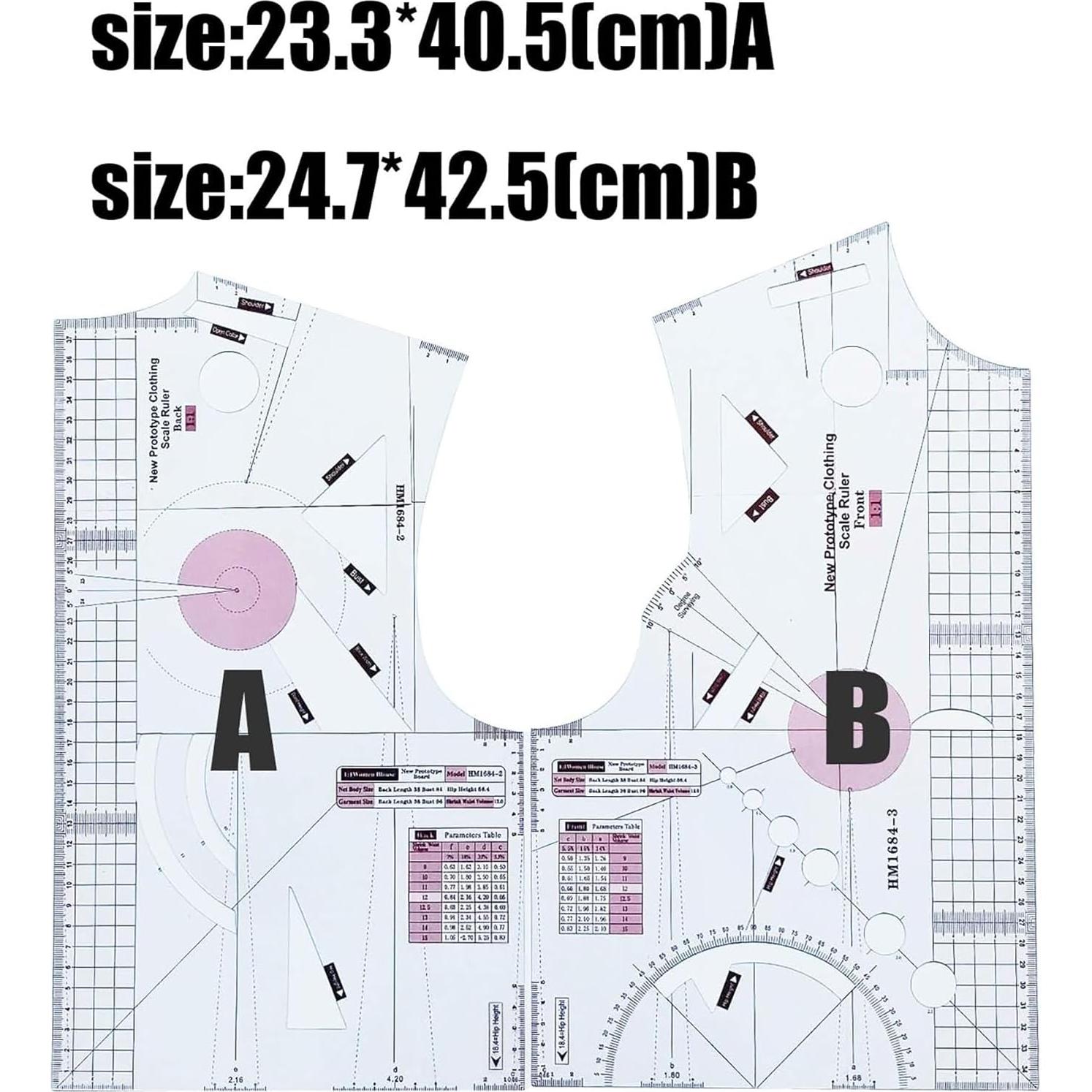 Regla de Diseño de Moda YICBOR 23.3x40.5 cm para Blusas