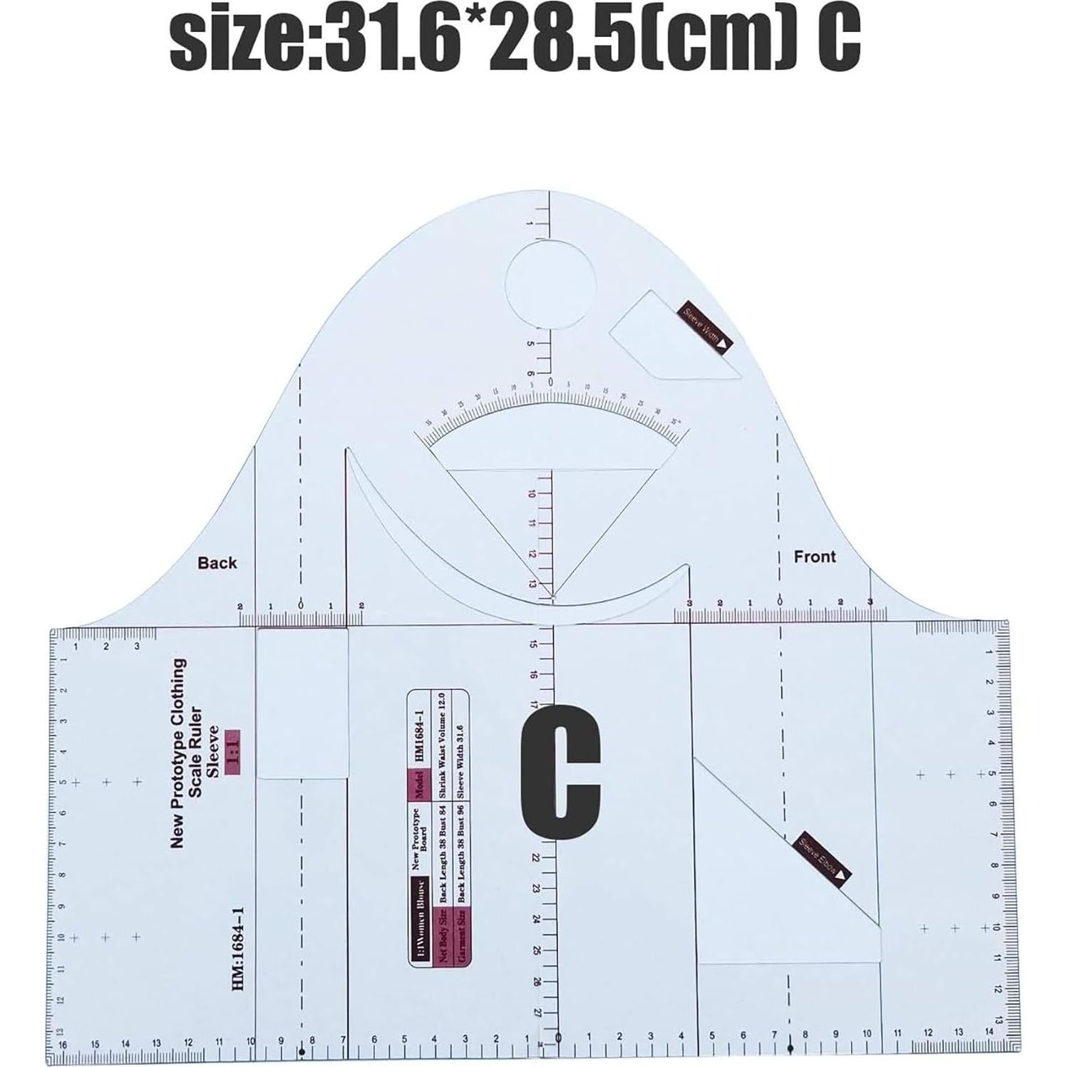 Regla de Diseño de Moda YICBOR 23.3x40.5 cm para Blusas