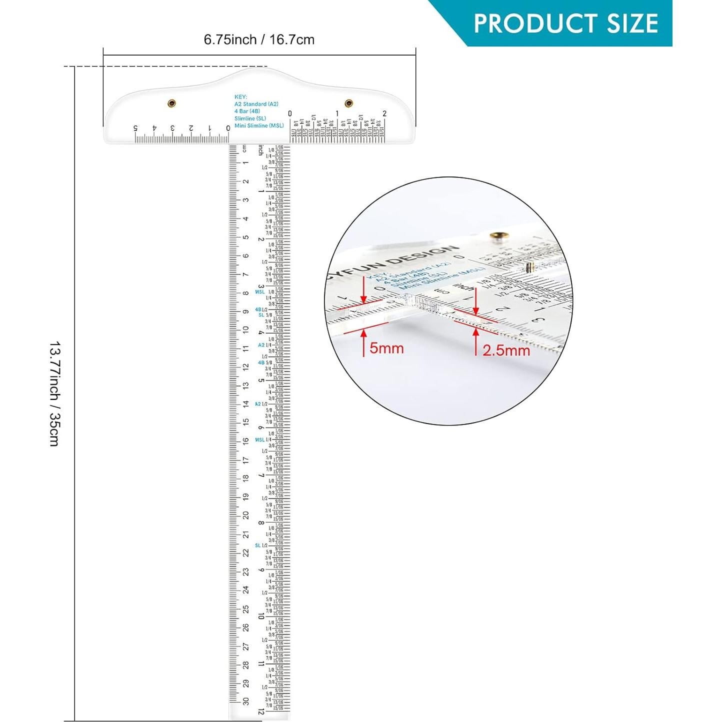 Regla T Acrílica Briartw 30 cm Doble Cara Transparente