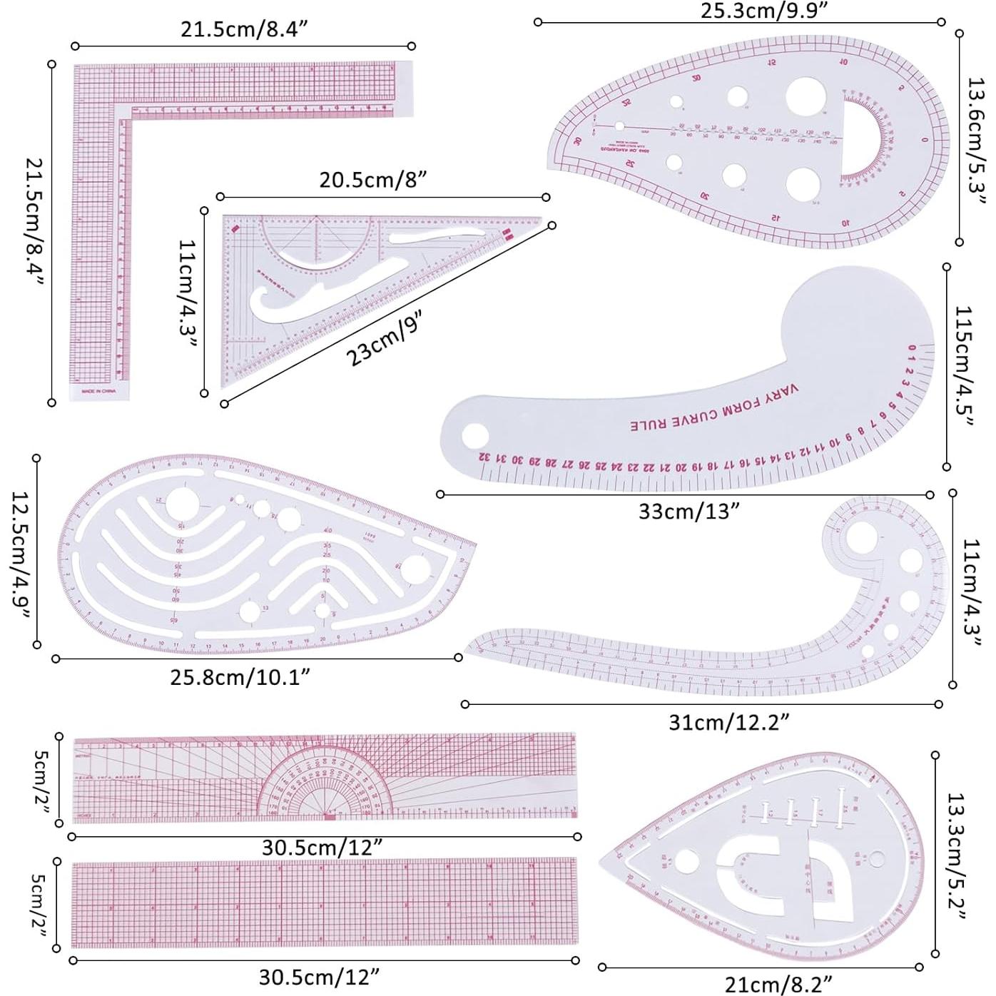 Juego de Reglas de Costura Métrica HLZC - 9 Piezas Flexibles
