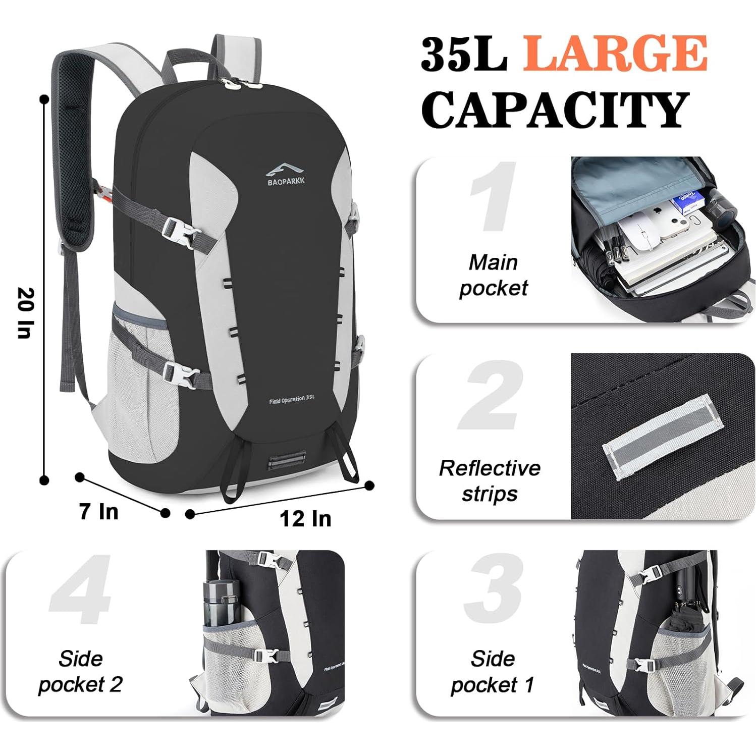 Mochila de Senderismo BAGPARKK 35L Plegable Resistente al Agua