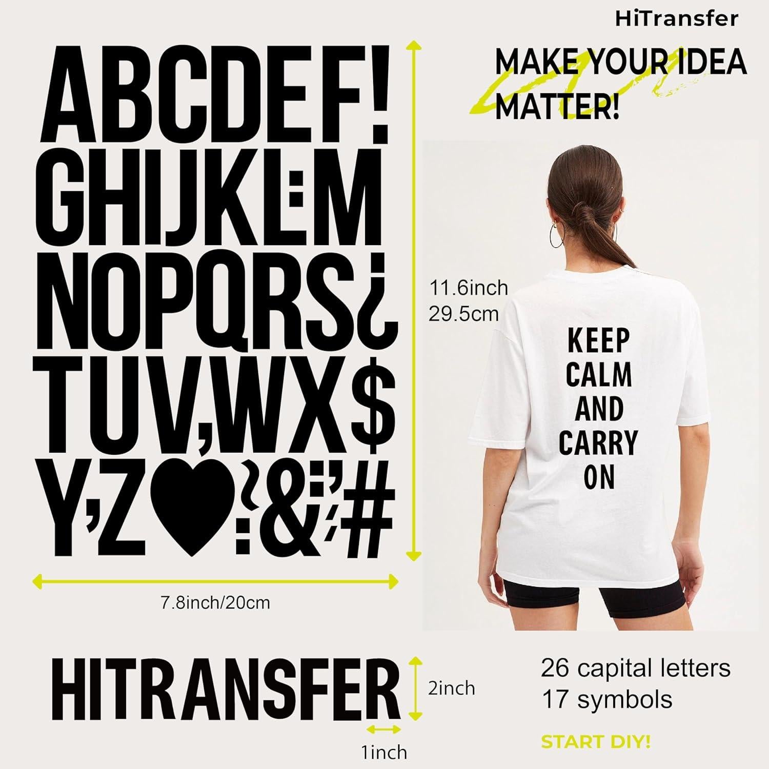 Letras termoadhesivas HiTransfer 430 piezas 5.1 cm negro y blanco