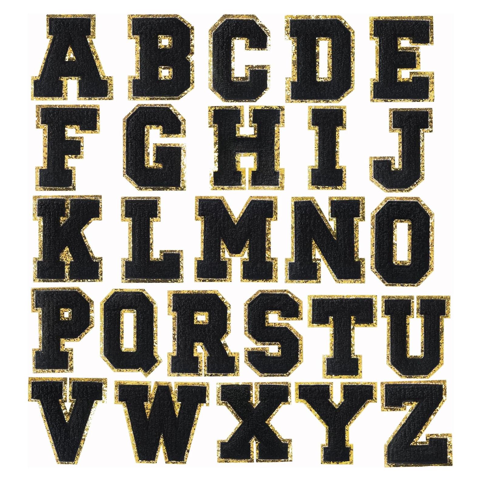 26 Parches de Letras Bordadas Chenille Negros BIUWING 7.87 cm