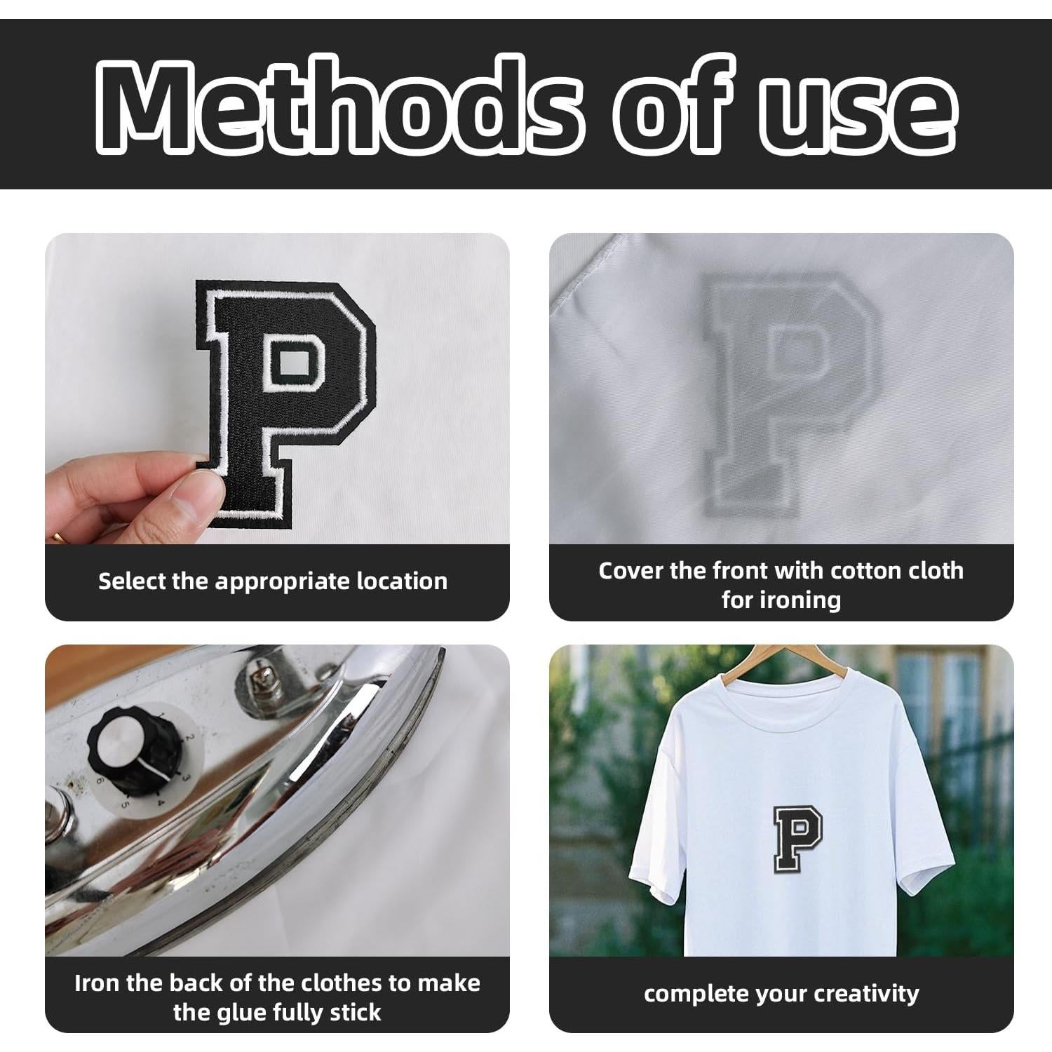 26 Piezas Parches de Letras Planchar TXSN A-Z 7.87 cm Negro