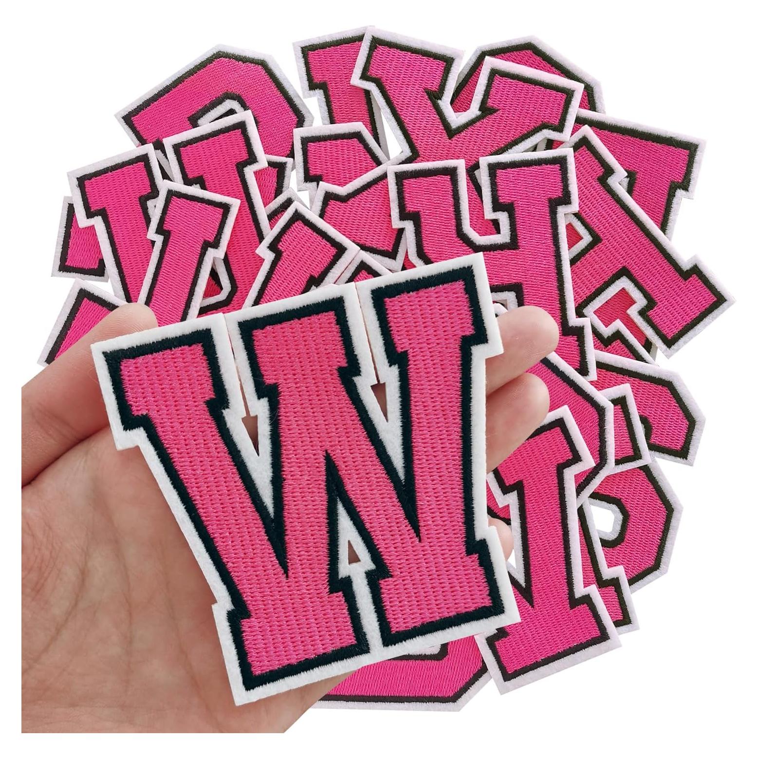 Parche de letras de hierro IANZE 26PCS Alfabeto Rosa
