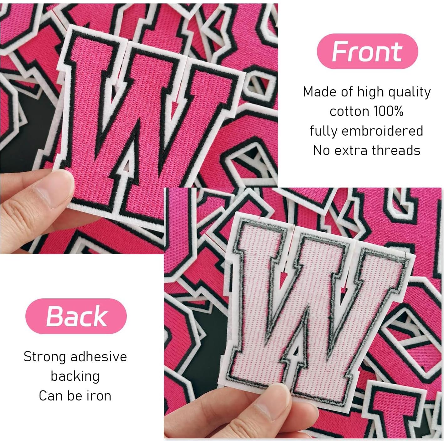 Parche de letras de hierro IANZE 26PCS Alfabeto Rosa