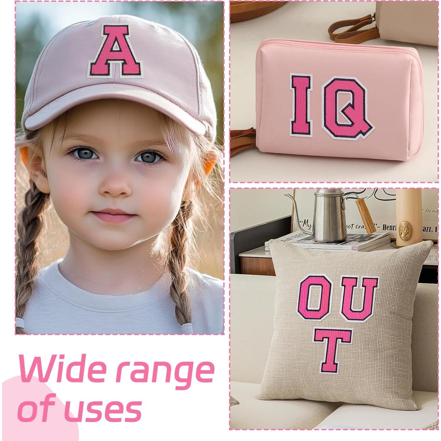 Parche de letras de hierro IANZE 26PCS Alfabeto Rosa