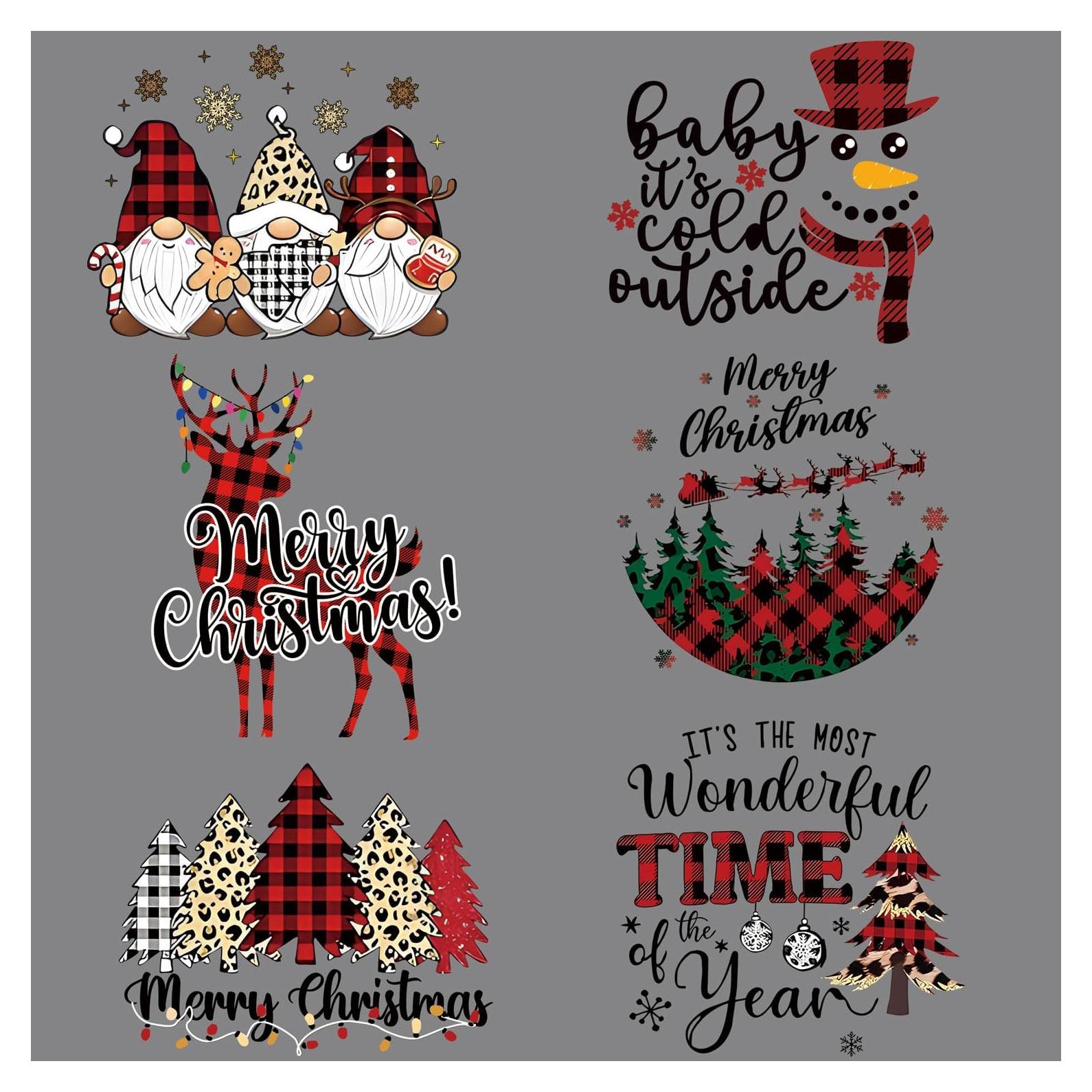 Calcomanías de Transferencia de Calor de Navidad YNITSED - 6 Hojas