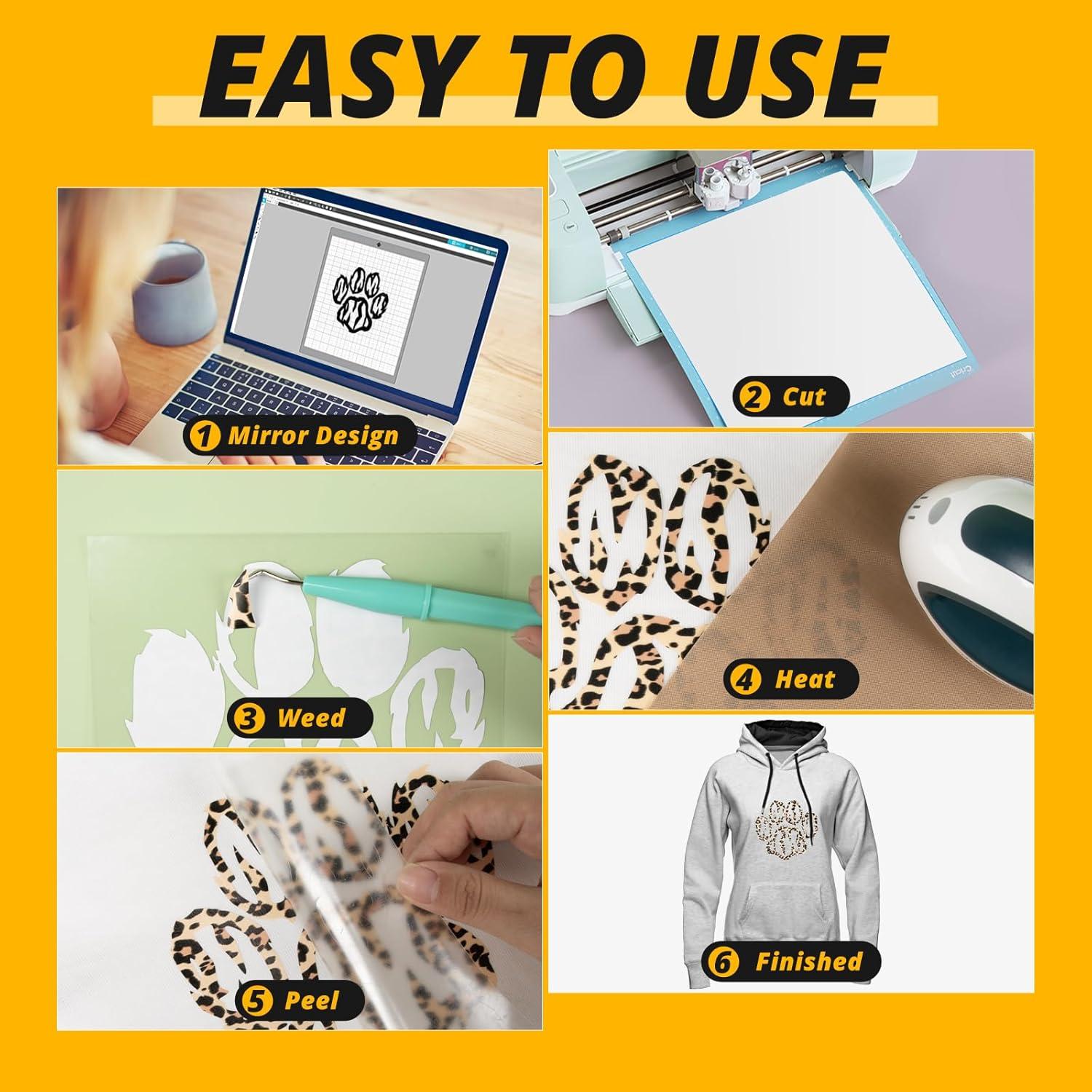 Vinilo de Transferencia de Calor HTVRONT Leopardo 8Pcs 30.48x25.4cm