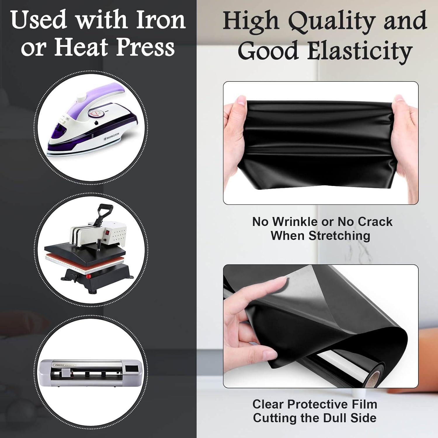 Rollo de Vinilo de Transferencia de Calor Flasoo 12x7.3m Negro