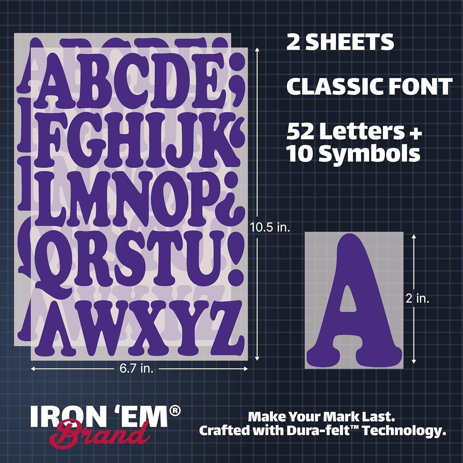 Letras de Plancha Moradas Iron 'Em 2" Dura-Felt para Tela