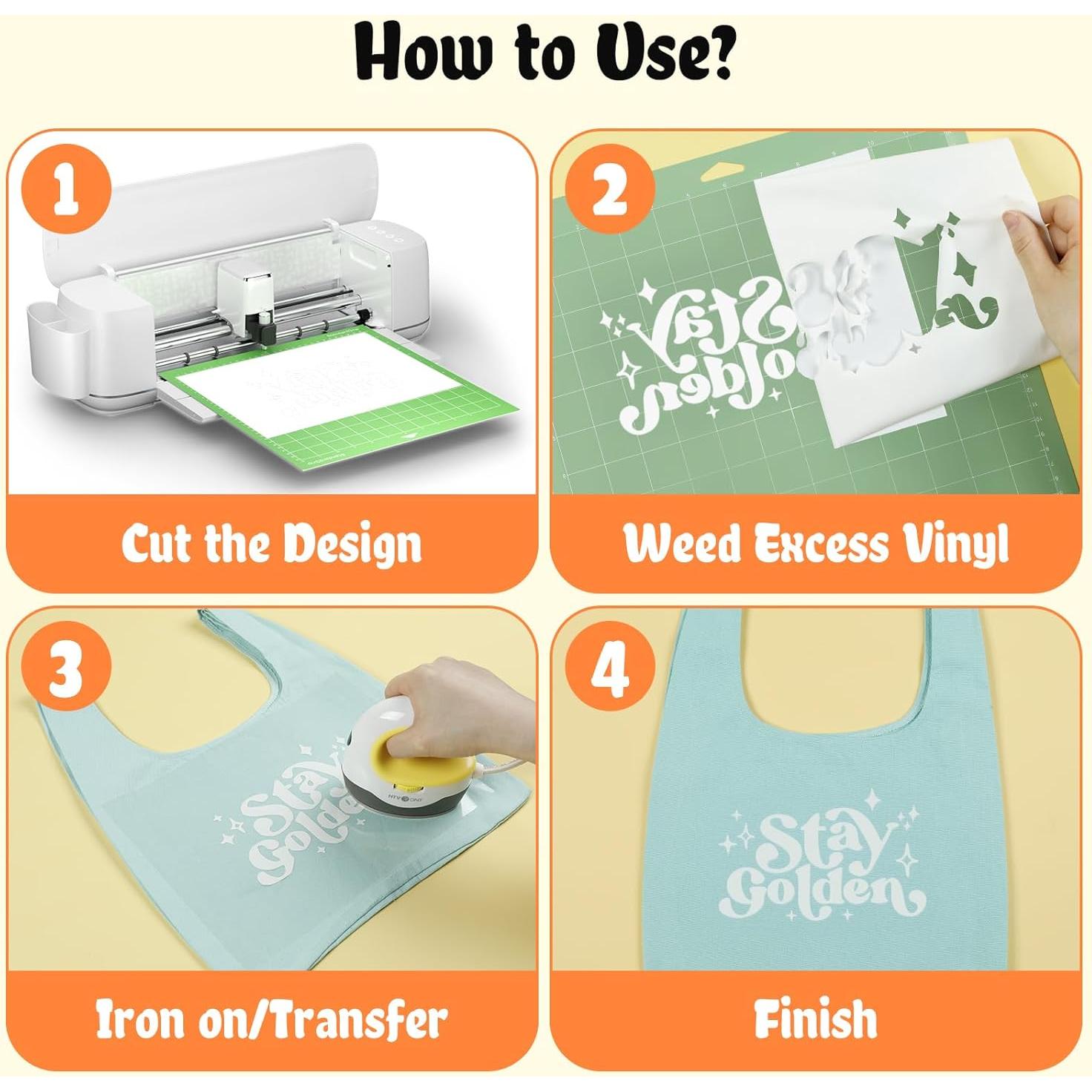 Rollos de Vinilo de Transferencia de Calor HTVRONT Blanco 30.48cm x 4.57m