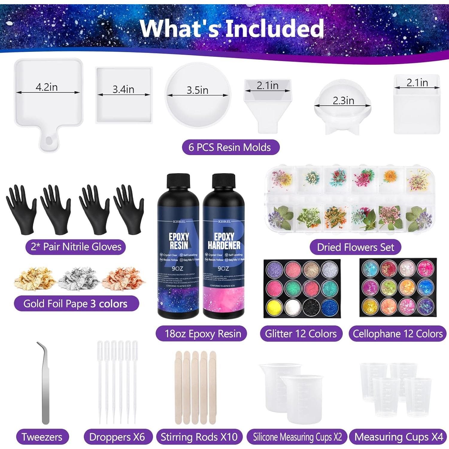 Kit de Resina Epóxica KISREL 18oz con Moldes y Flores Secas