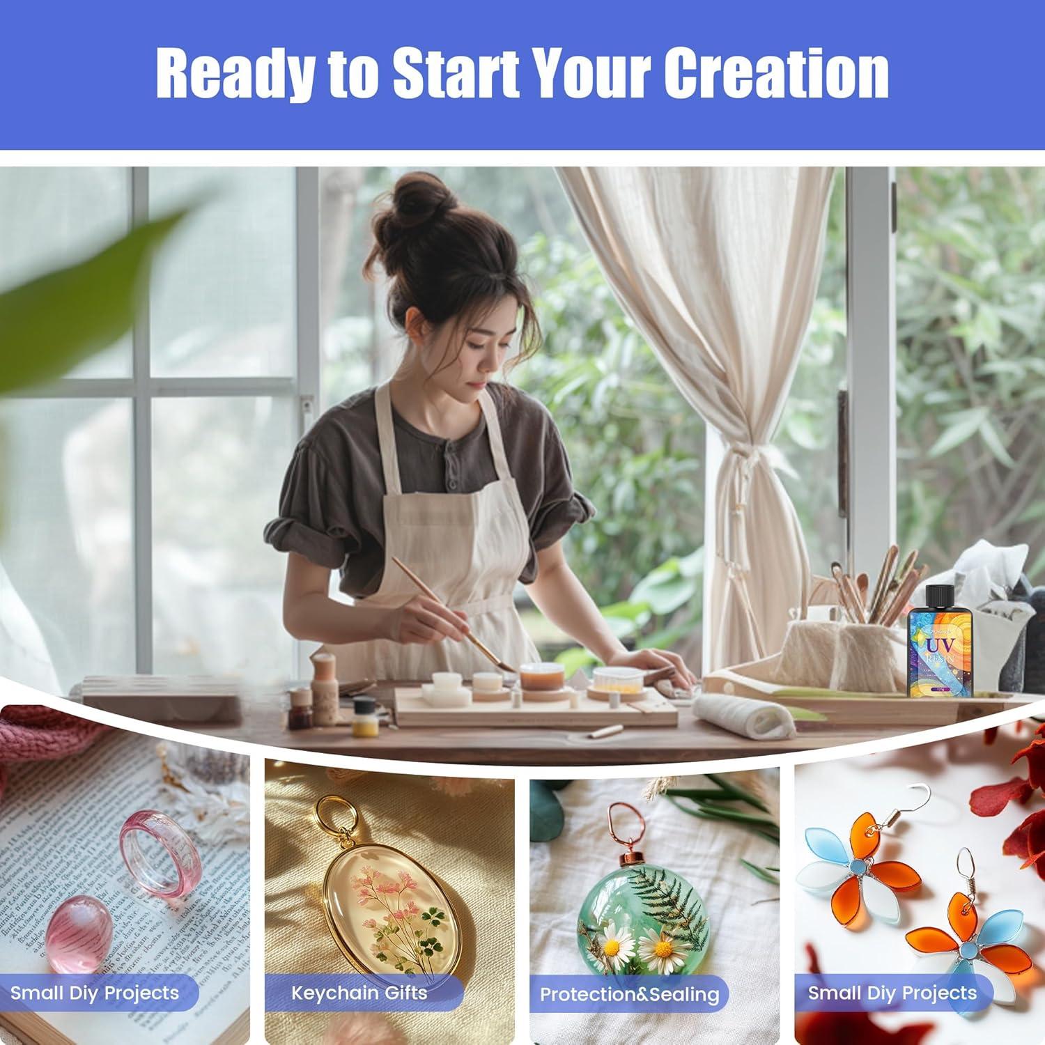 Kit de Resina UV 1000g Cristal Claro para Manualidades DIY