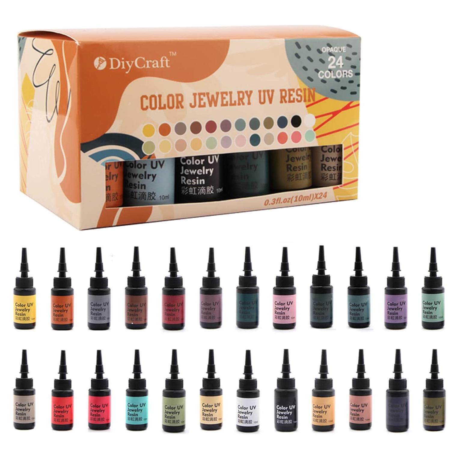 Resina UV de Colores DIYcraft - 24 Colores, 10ml Cada Uno