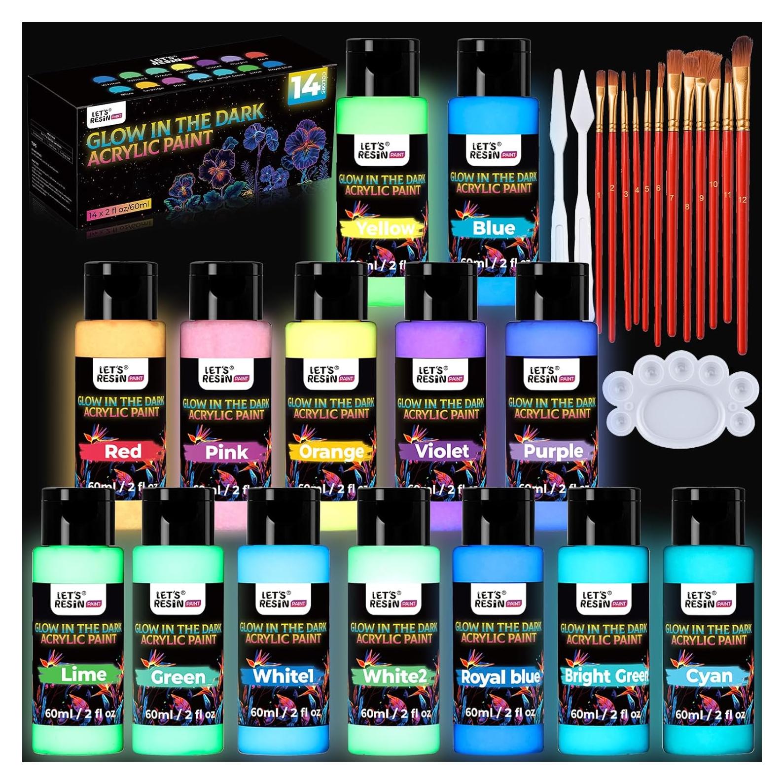 Set de Pintura Acrílica Fluorescente LET'S RESIN 14 Colores 60ml