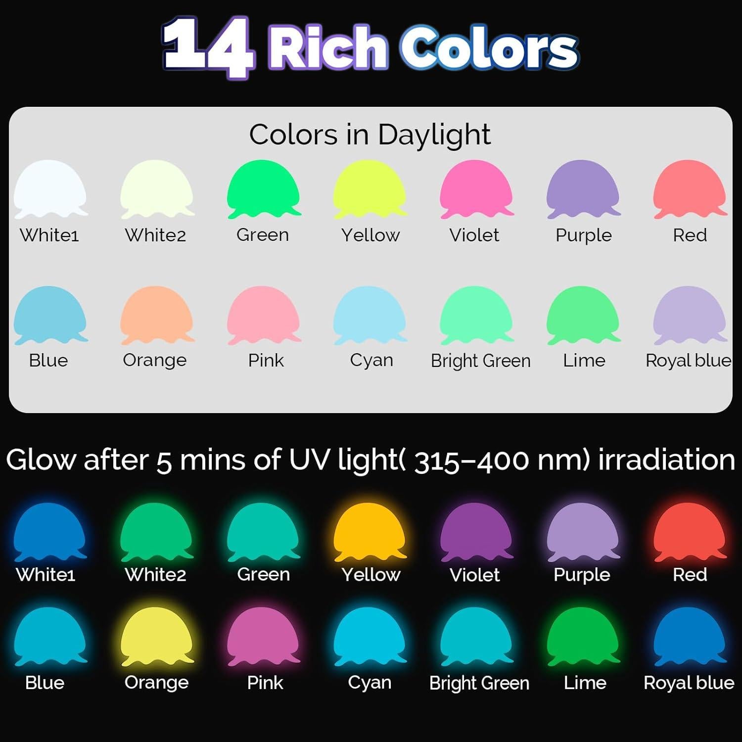 Set de Pintura Acrílica Fluorescente LET'S RESIN 14 Colores 60ml