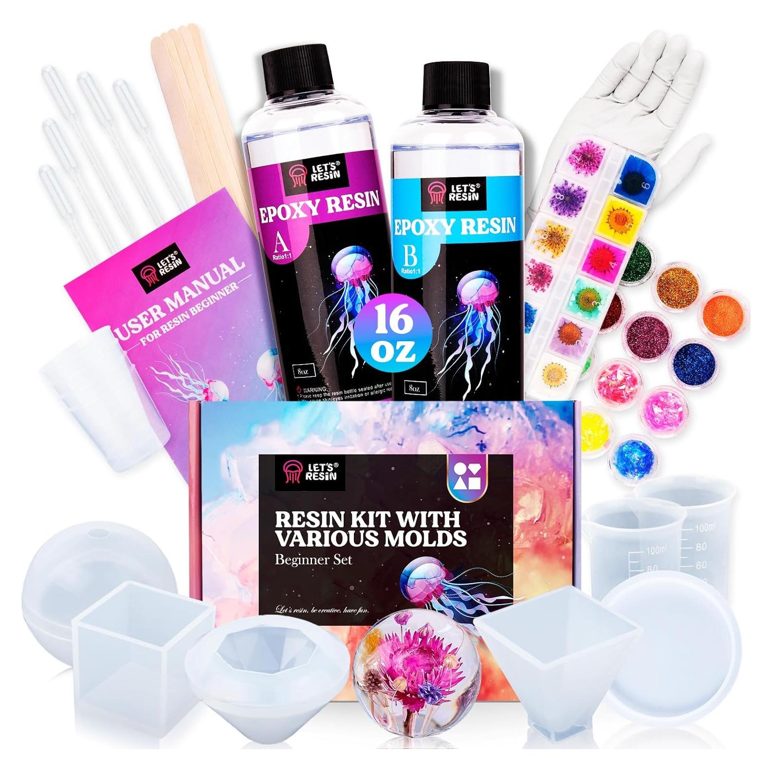Kit de Resina Epoxy Completo LET'S RESIN 16oz con Moldes y Flores