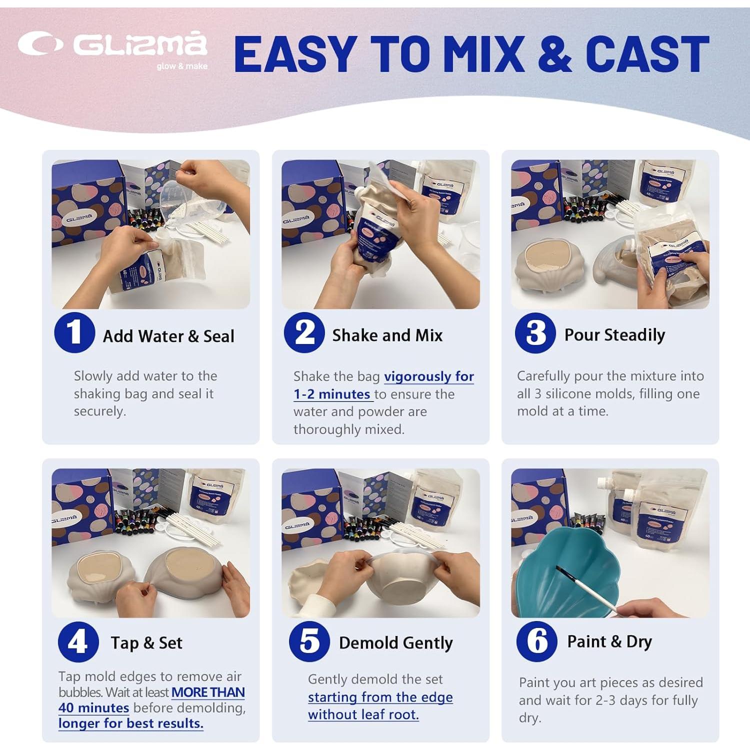 Kit de Polvo de Fundición Glizma - 2 Juegos, 4 Bandejas DIY