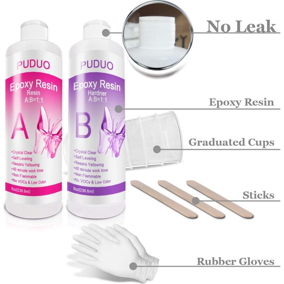 Kit de Resina Epóxica Transparente Puduo 16 OZ con Accesorios