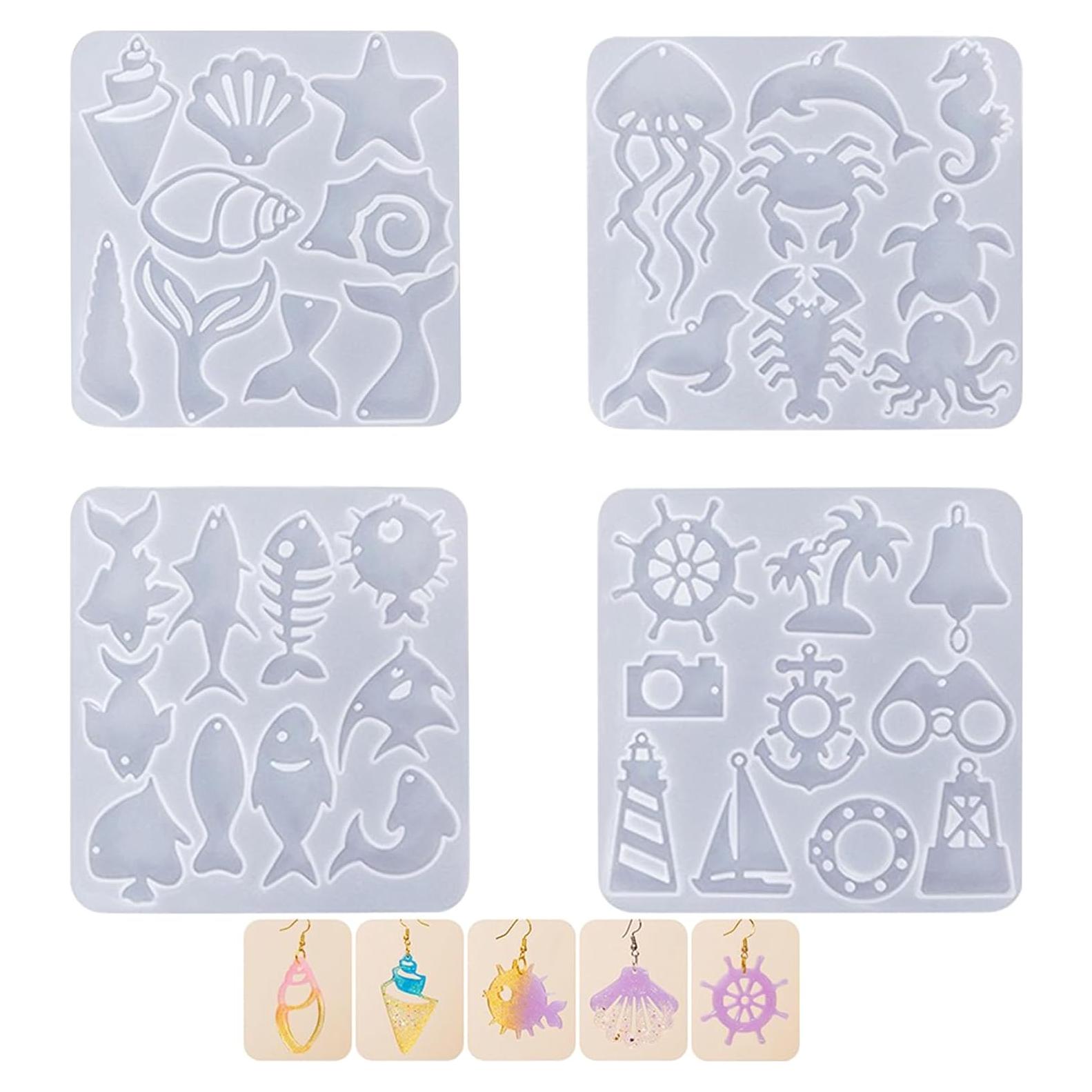 Moldes de Aretes de Resina FWKAILEPING 4 Piezas Vida Marina
