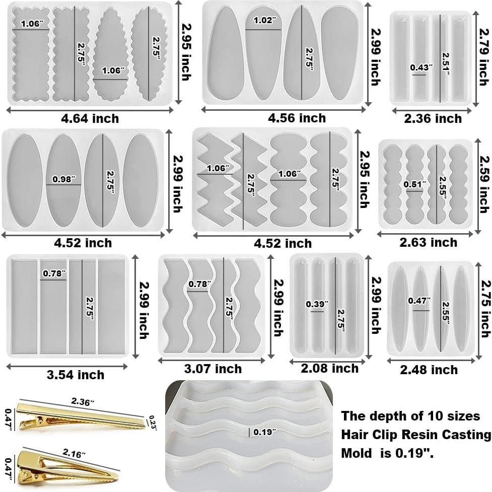 Moldes de Silicona para Clip de Cabello ResinWorld - 10 Piezas