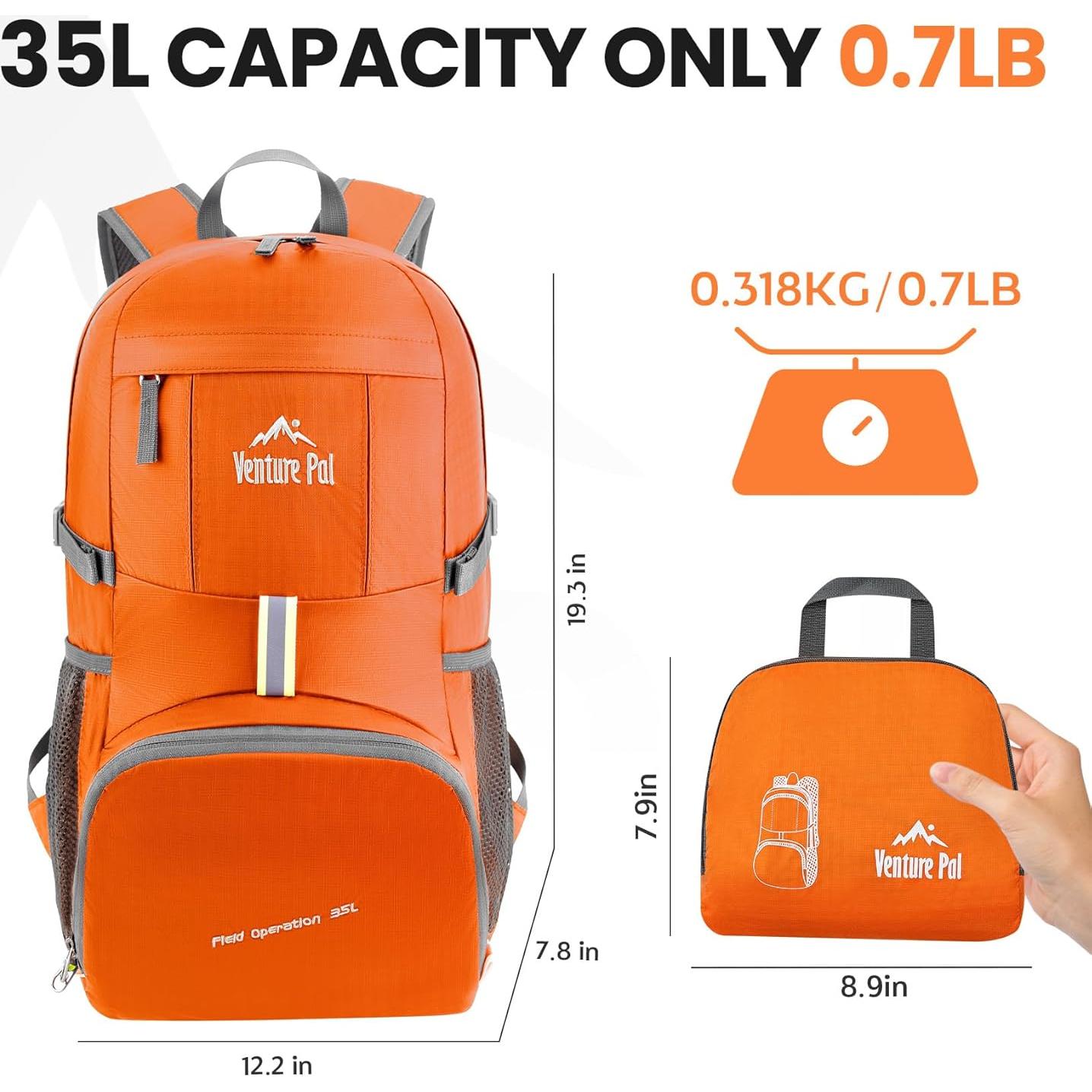 Mochila Plegable Venture Pal 35L Ultraligera Naranja