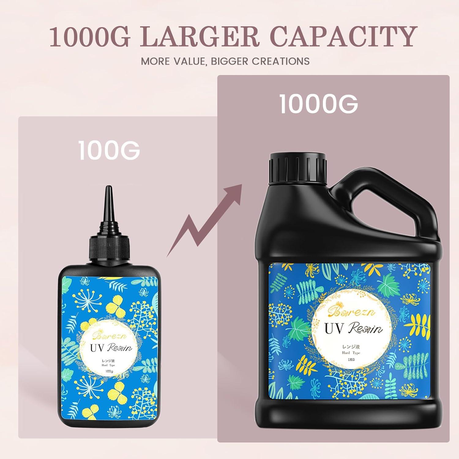 Resina UV Dura 1000g Bsrezn para Joyería y Manualidades