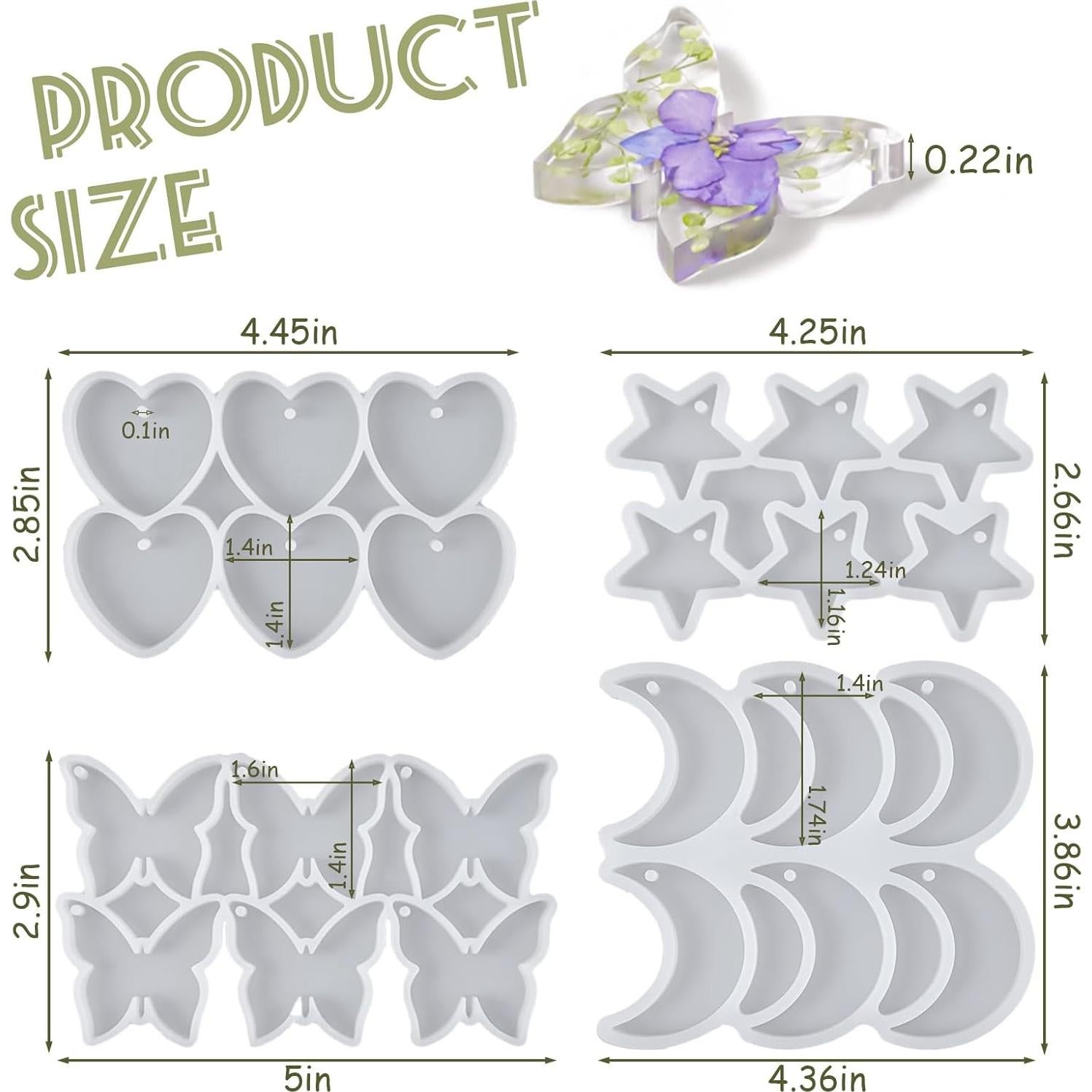 Kit de Moldes de Joyería de Resina YODOYO - 4 Piezas Silicona