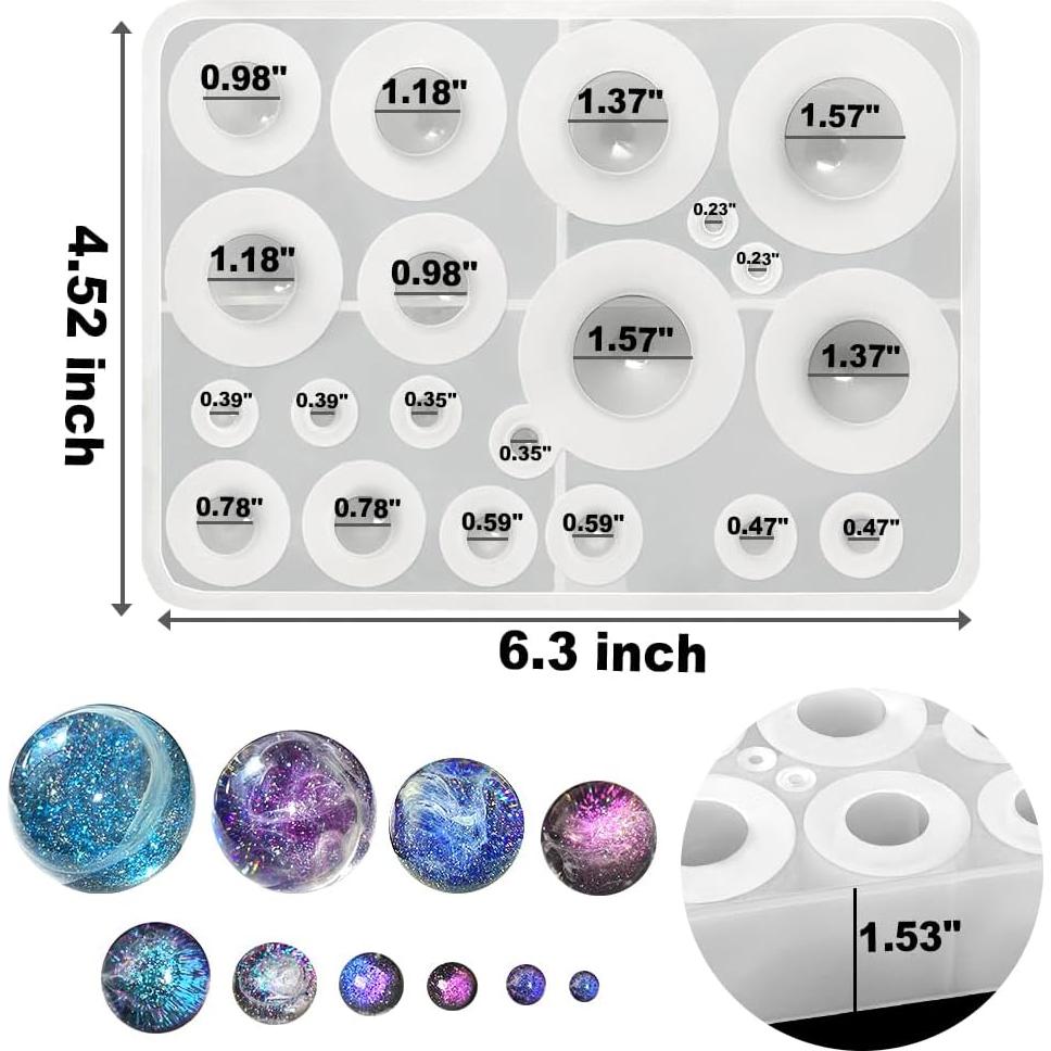 Molde de Esfera de Silicona ResinWorld 20 Cavidades 10 Tamaños